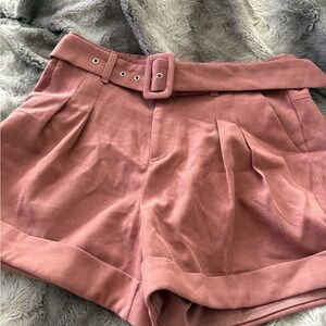 High Waist Mauve Belted Women's Shorts